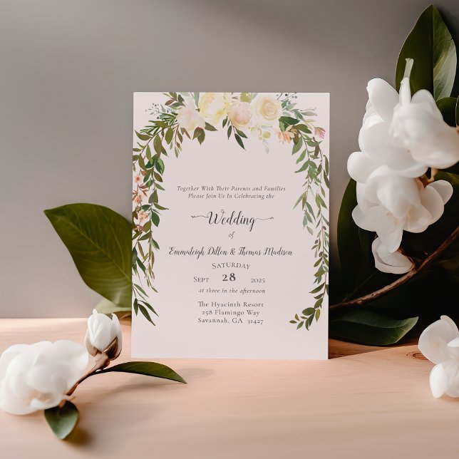 Invitation Belle Roses Blanches Mariage Floral (Créateur téléchargé)