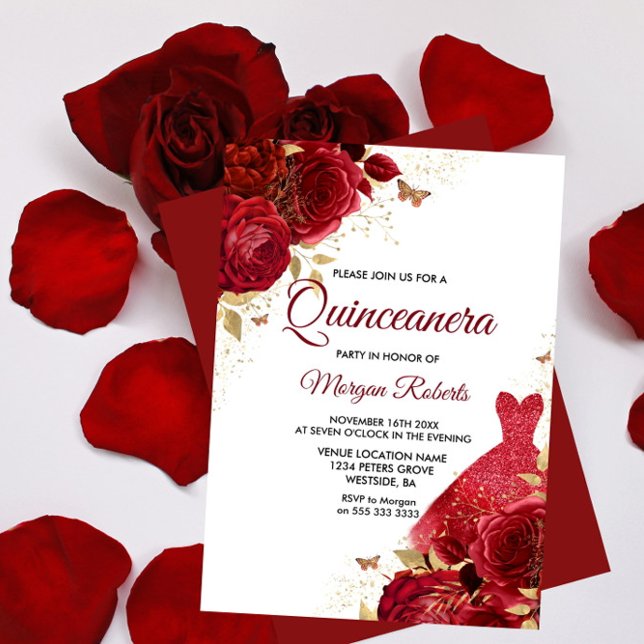 Invitation Belle Roses Rouges Roses Étincelantes Robe Étincel (Créateur téléchargé)