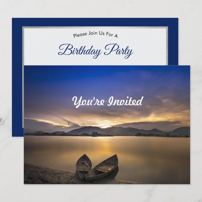 Invitation Belle Rowboats Water Sunrise Photo Anniversaire (Devant / Derrière)