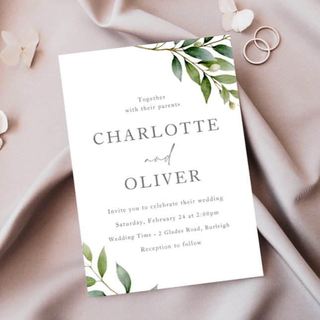 Invitation Belle Sage Green Feuille Mariage moderne (Créateur téléchargé)