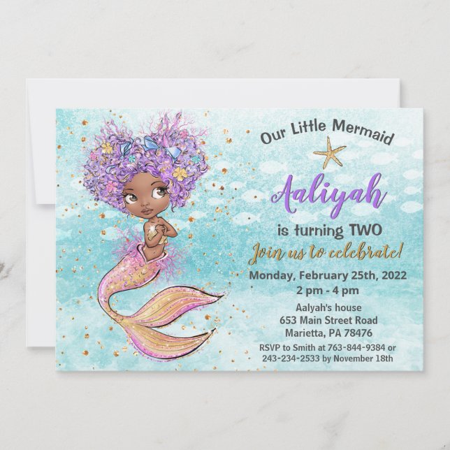 Invitation Belle sirène africaine-américaine anniversaire (Devant)