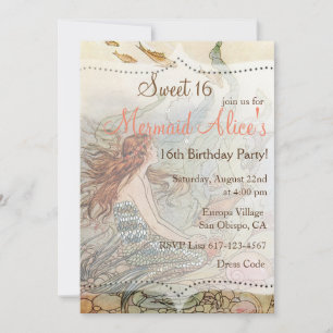 Invitation Belle Sirène Vintage Douce 16 Anniversaire Invitat