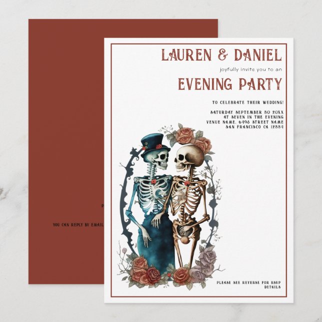 Invitation Belle Skeleton Couple QR Soirée Mariage (Devant / Derrière)