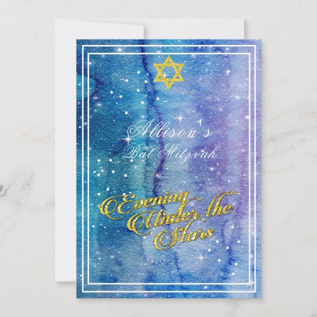 Invitation Belle Soirée sous le Bat mitzvah Star Gold, (Devant)