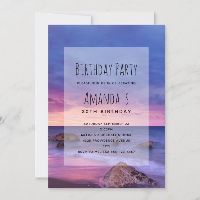 Invitation Belle Sunset Coastal photo Anniversaire (Devant)