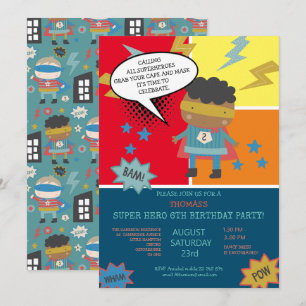 Invitation Belle super héros Bande dessinée thème Enfants