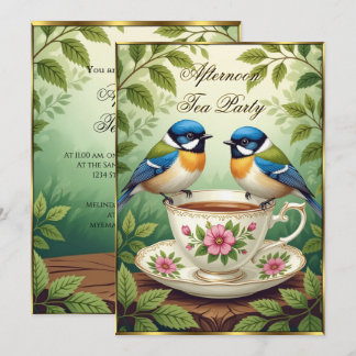Invitation Belle Tea Party d'après-midi Oiseaux colorés