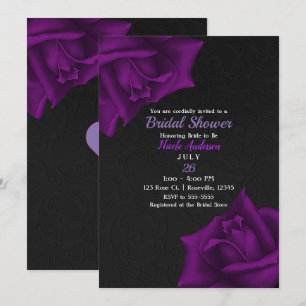 Invitation Belle Texture Noire Roses Violettes Baby Shower de