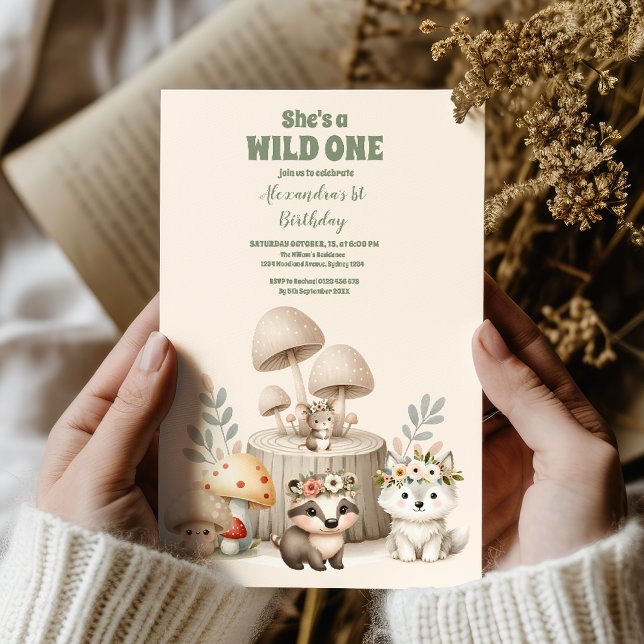Invitation Belle verdure Bois Animaux 1er anniversaire Fête (Créateur téléchargé)