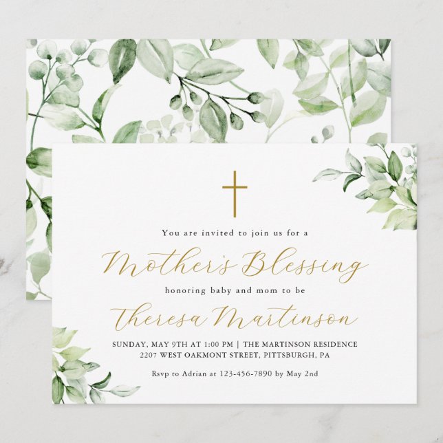 Invitation Belle verdure et Croix de la bénédiction de la mèr (Devant / Derrière)