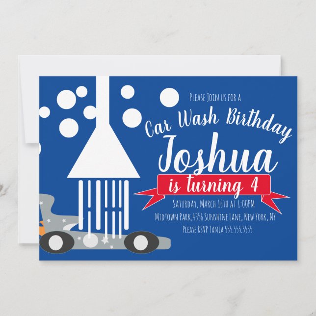 Invitation Belle voiture Laver bulles Anniversaire (Devant)