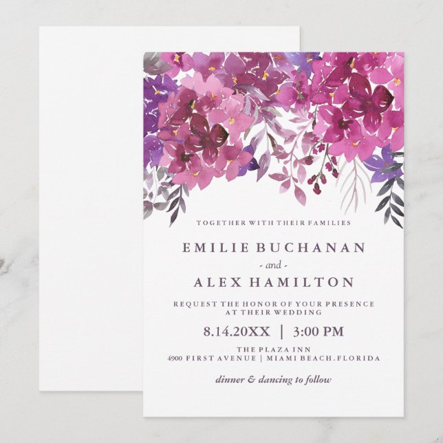 Invitation Belles aquarelles Hydrangeas et Botaniques (Devant / Derrière)