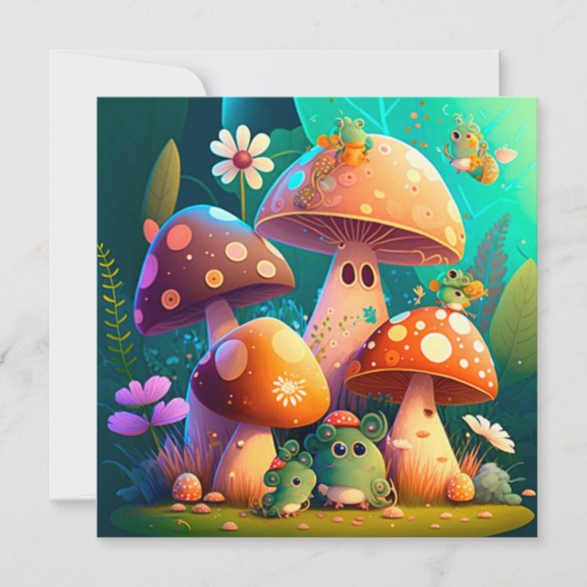 Invitation Belles champignons de bébé vert (Devant)