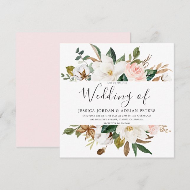 Invitation Belles fleurs blanches et blanches Mariage moderne (Devant / Derrière)