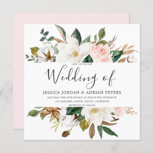 Invitation Belles fleurs blanches et blanches Mariage moderne