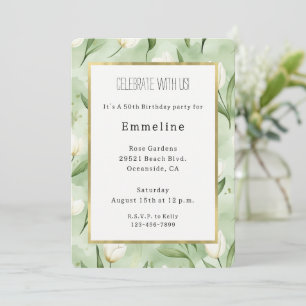 Invitation Belles fleurs de tulipe blanches et vertes pour an