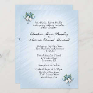 Invitation Bells Mariage bleu