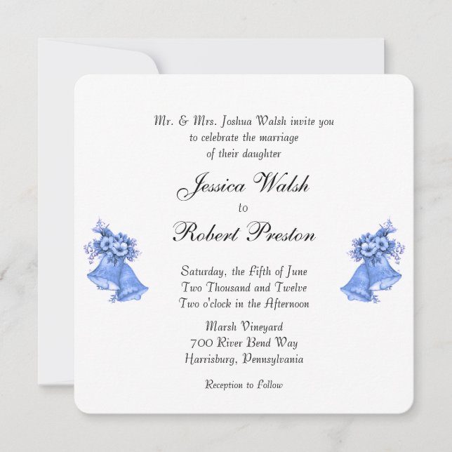 Invitation Bells Mariage bleu (Devant)