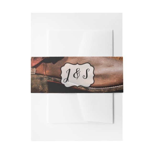 Invitation Belly Band Cowboy Boots Barn Wood Rusti (Front Example)