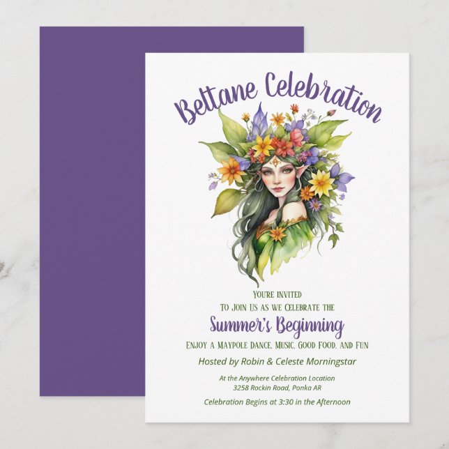 Invitation Beltane Summer Fairy Floral Sabbat Party (Devant / Derrière)