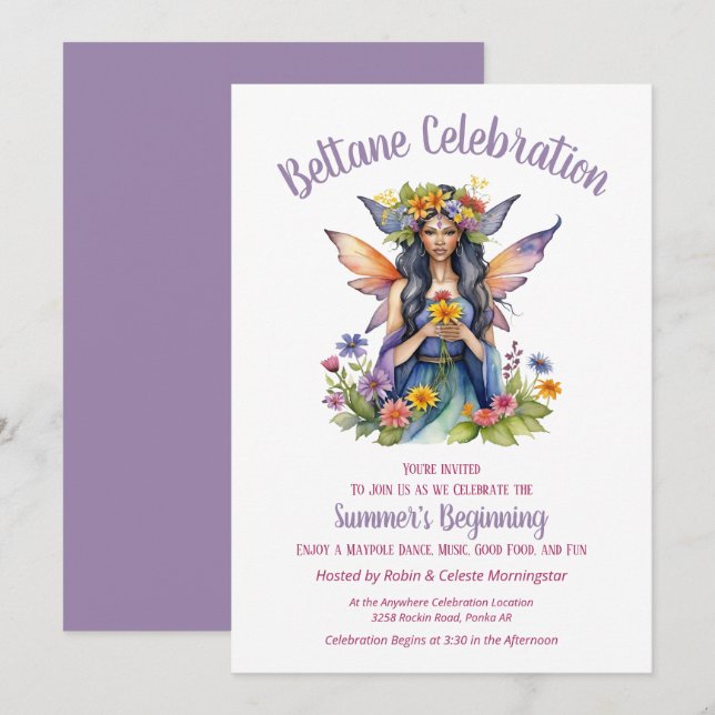 Invitation Beltane Summer Fairy Floral Sabbat Party (Devant / Derrière)
