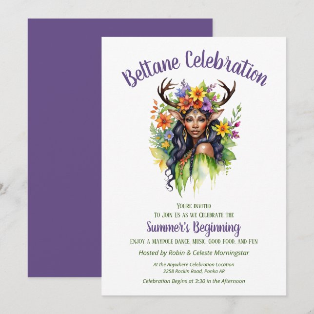 Invitation Beltane Summer Fairy Floral Sabbat Party (Devant / Derrière)