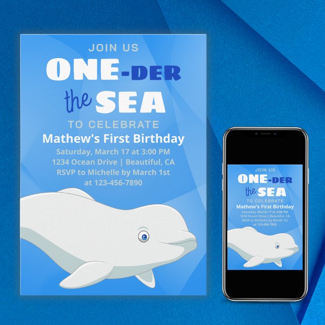 Invitation Béluga Baleine Blanc Océan Arctique Premier annive (Créateur téléchargé)