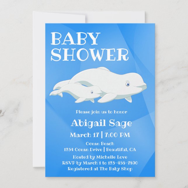 Invitation Béluga Bleu, Baby shower de l'océan Arctique blanc (Devant)