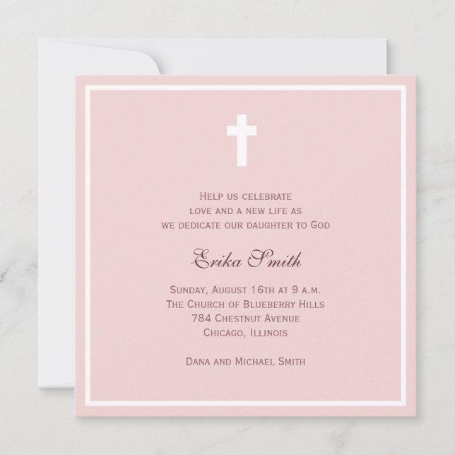 Invitation Bénédiction rose (Devant)