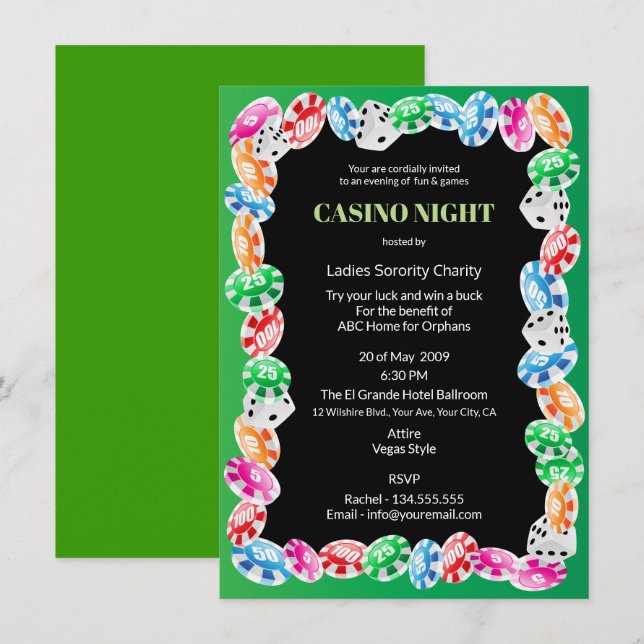 Invitation Bénéfice de bienfaisance de la fête de nuit du cas (Devant / Derrière)