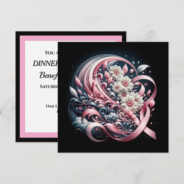 Invitation Bénéfice de collecte de fonds Ruban rose (Devant / Derrière)