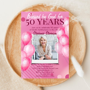 Invitation Béni par Dieu Pink Photo Christian 50e anniversair