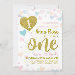 Invitation Bénissez Son Petit Coeur Premier Anniversaire Invi