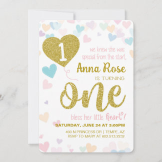 Invitation Bénissez Son Petit Coeur Premier Anniversaire Invi