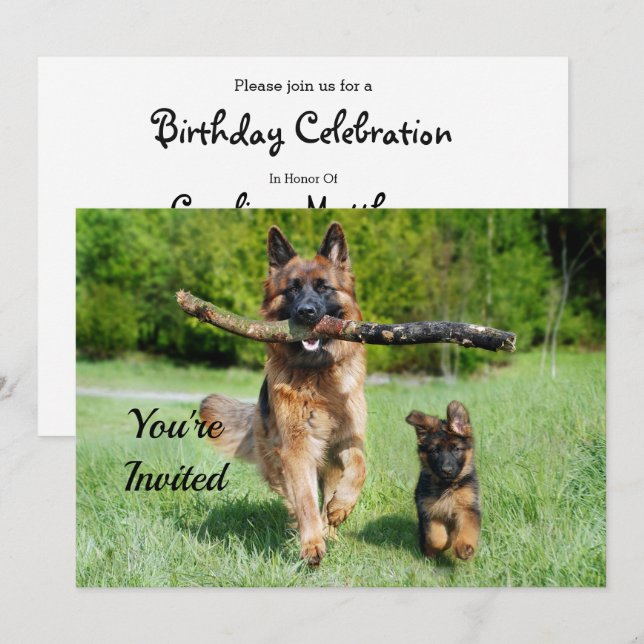 Invitation berger allemand Anniversaire (Devant / Derrière)