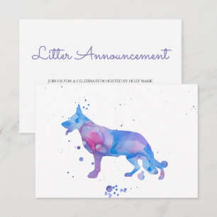 Invitation Berger allemand aquarelle bleu violet