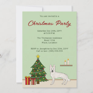 Invitation Berger Blanc Suisse Mignon Chien GSD Noël Vert