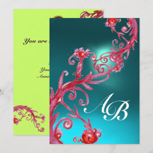 Invitation BÉRIES MAGIQUES 3,MONOGRAM AQUAMARINE rouge bleu