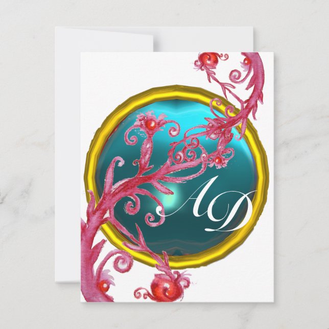 Invitation BÉRIES MAGIQUES 4,MONOGRAM bleu aquamarine (Devant)