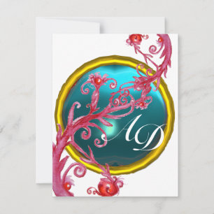 Invitation BÉRIES MAGIQUES 4,MONOGRAM bleu aquamarine