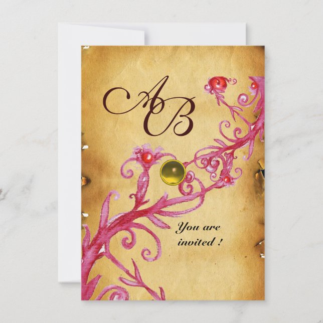 Invitation BÉRIES MAGIQUES MONOGRAM Parchemin Jaune rsvp (Devant)