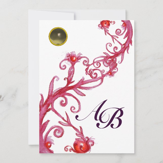 Invitation BÉRIES MAGIQUES, MONOGRAM rouge gris blanc violet  (Devant)