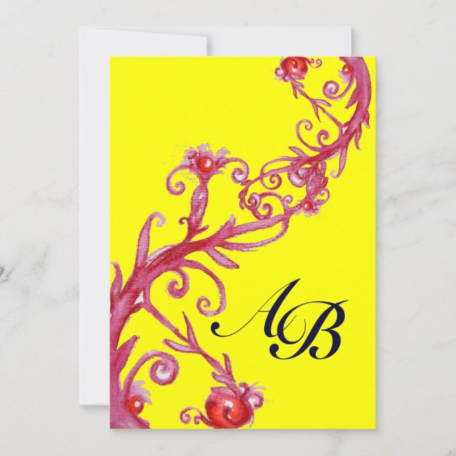 Invitation BÉRIES MAGIQUES, MONOGRAMME jaune rouge (Devant)