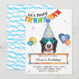 Invitation Bernese Mountain Lets Pawty Dog fête d'anniversair