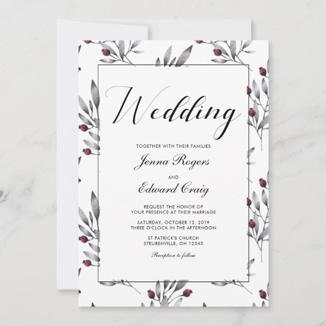 Invitation Berries botaniques et Mariage de dentelle (Devant)