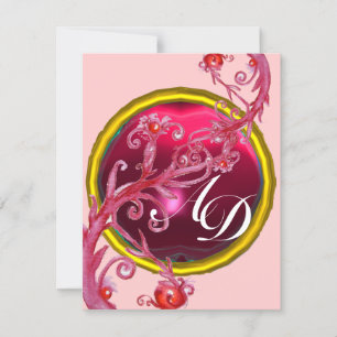 INVITATION BERRIES EN MAGIE ROSE ROUGE, MONOGRAMME EN PIERRE 