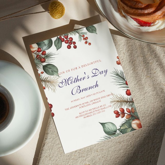 Invitation Berries et Feuille Fête des mères Brunch Invitatio (Créateur téléchargé)