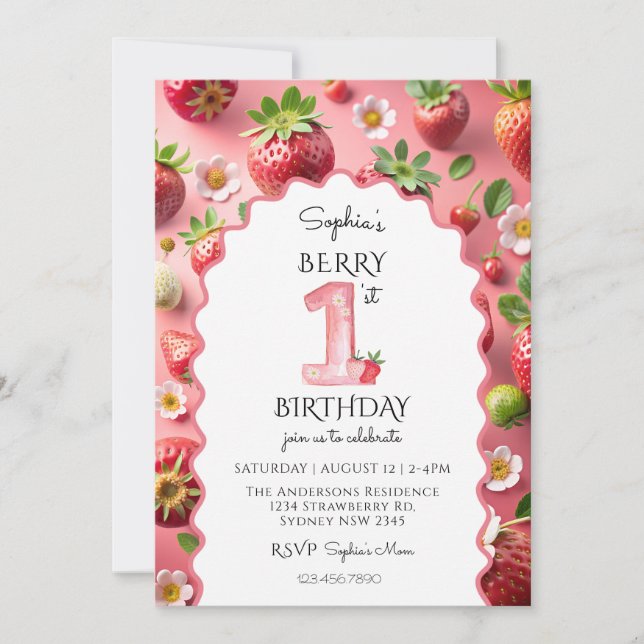 Invitation Berry 1er anniversaire moderne (Devant)