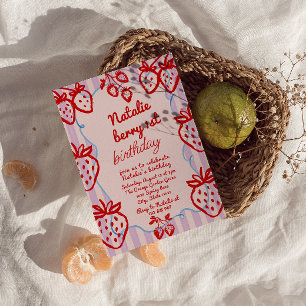 Invitation Berry 1er do-it-yourself Main Fraise Fille Anniver