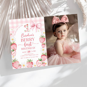 Invitation Berry à la fraise Coquette Bow Photo pour le premi